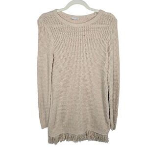 J. Jill Fringe Bottom Tunic Sweater Beige Women's Size XS‎
